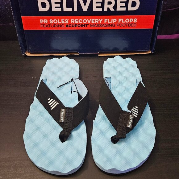 PR Soles Active Recovery Acupoint Flip Flops Blue Sandals Size Large 9M-10W - Picture 1 of 4